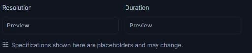 Wan 4.0 Resolution and Duration preview placeholders with the specifications note